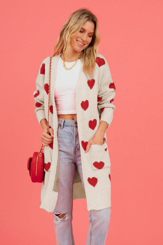 Heart Graphic Open Front Cardigan with Pockets – Shop with Julz