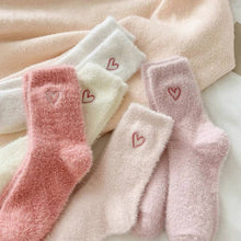 Cute Heart Embroidery Fuzzy Plush Socks - White