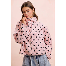 POLKA DOT PRINTED HOODED WINDBREAKER JACKET TOP: DUSTY PINK