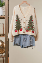 Christmas Tree Embroidered Soft Cardigan: Ivory