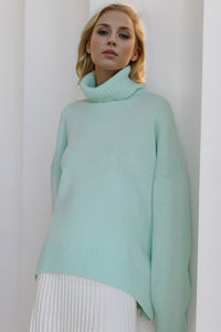 Cozy Turtleneck Dropped Shoulder Long Sleeve Sweater