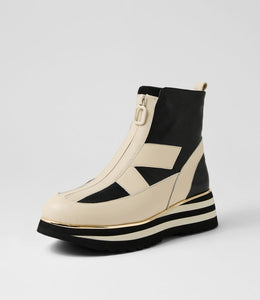 Ebbiela Milk-Black Leather Bootie