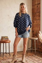 Oversized Polka Dot Scuba Pullover: NAVY/WHITE