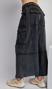 Black Mineral Washed Wide Leg Pant