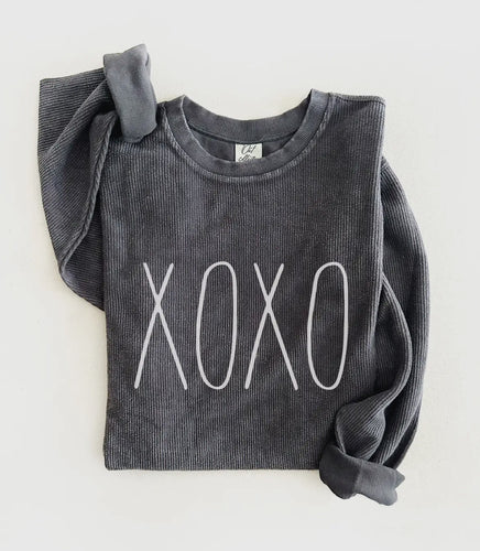 Xoxo Thermal Vintage Pullover- Charcoal