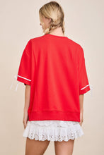 TOUCHDOWN Eyelet Appliqué Pullover Top: RED