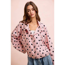 POLKA DOT PRINTED HOODED WINDBREAKER JACKET TOP: DUSTY PINK
