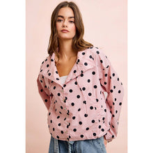 POLKA DOT PRINTED HOODED WINDBREAKER JACKET TOP: DUSTY PINK