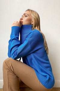 Cozy Turtleneck Dropped Shoulder Long Sleeve Sweater