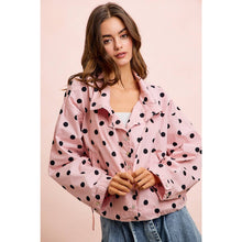 POLKA DOT PRINTED HOODED WINDBREAKER JACKET TOP: DUSTY PINK
