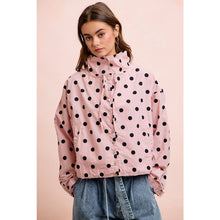 POLKA DOT PRINTED HOODED WINDBREAKER JACKET TOP: DUSTY PINK
