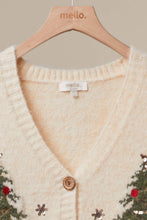 Christmas Tree Embroidered Soft Cardigan: Ivory