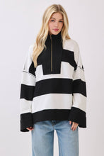 Varsity Stripe Zip Pullover: ROYAL/WHITE