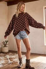 Oversized Polka Dot Scuba Pullover: BROWN/WHITE