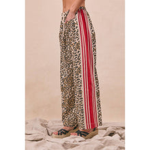 LEOPARD PRINT SIDE CONTRAST DRAWSTRING WIDE PANTS