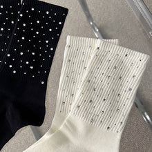 Rhinestone Ribbed Simple Cotton Socks- White