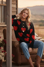 Oversized Valentine Side Slit Heart Sweater: BLACK/RED