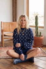 Oversized Polka Dot Scuba Pullover: NAVY/WHITE