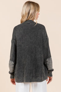 Mittoshop Contrast Patch Open Front Mineral Wash Cardigan