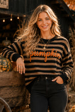 Pumpkin Script Striped Knit Sweater: BLACK/TAUPE