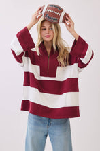 Varsity Stripe Zip Pullover: ROYAL/WHITE