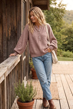 Henley Balloon Sleeve Sweater Top: BLACK