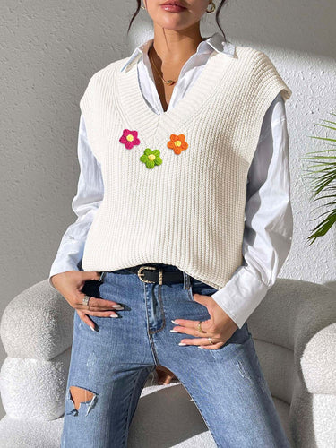 Flower V-Neck Sweater Vest