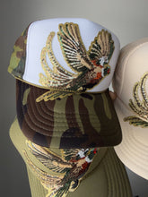 Fly Girl Sequin Pheasant Trucker: Camo/White