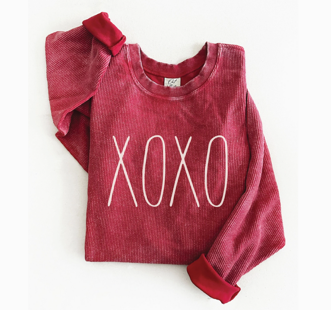 Xoxo Thermal Vintage Pullover- Cranberry