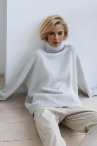 Cozy Turtleneck Dropped Shoulder Long Sleeve Sweater