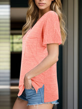 Pocketed Heathered V-Neck Short Sleeve T-Shirt