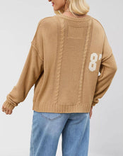 Varsity Number Knit Sweater - Oversized Pullover Top: Apricot / 100% Acrylic