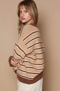 POL Star Patch Stripe Round Neck Sweater