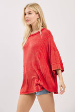 Mineral Washed Boxy Oversized Top: Red