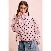 POLKA DOT PRINTED HOODED WINDBREAKER JACKET TOP: DUSTY PINK