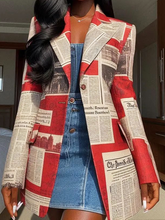 Red Newspaper Print Blazer