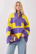 Varsity Stripe Zip Pullover: ROYAL/WHITE