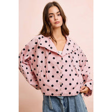 POLKA DOT PRINTED HOODED WINDBREAKER JACKET TOP: DUSTY PINK