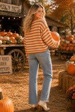 Pumpkin Script Striped Knit Sweater: BLACK/TAUPE