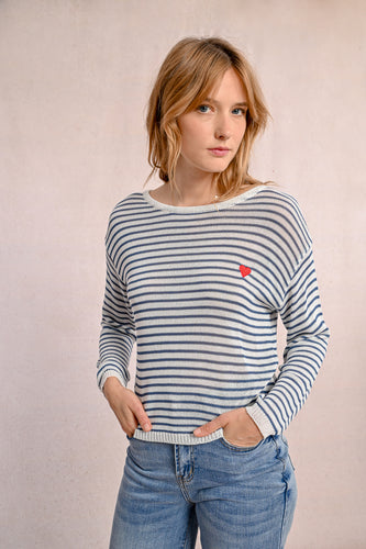 Blue & White Stripe Heart Sweater