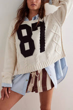 Varsity Number Knit Sweater - Oversized Pullover Top: Apricot / 100% Acrylic