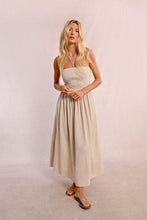 STRAPLESS SMOCKED DRESS- BEIGE