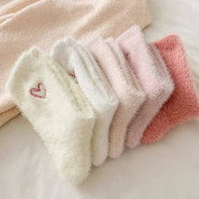 Cute Heart Embroidery Fuzzy Plush Socks - White