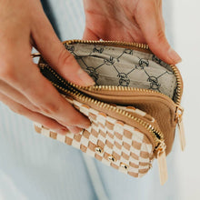 Woven Cameron Double Zip Card Wallet: Woven Checkered Tan
