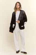 Skull Motif Crochet Open Cardigan: Black