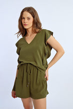 Khaki Ruffle Top with Stud Detail