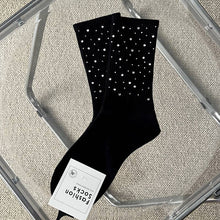 Rhinestone Ribbed Simple Cotton Socks- Black