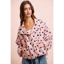 POLKA DOT PRINTED HOODED WINDBREAKER JACKET TOP: DUSTY PINK
