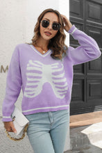 Skeleton Pattern V-Neck Long Sleeve Pullover Sweater