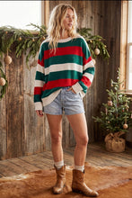 Holiday Stripe Oversized Sweater: RED COMBO
